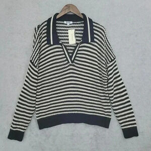 NWT 525 Striped Pullover Knit Sweater Black/White Medium 20PT